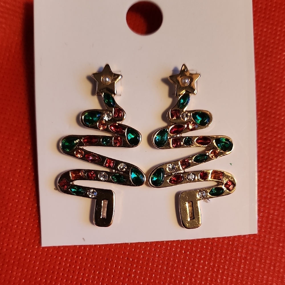 Festive Silver Toned Christmas Tree Earrings